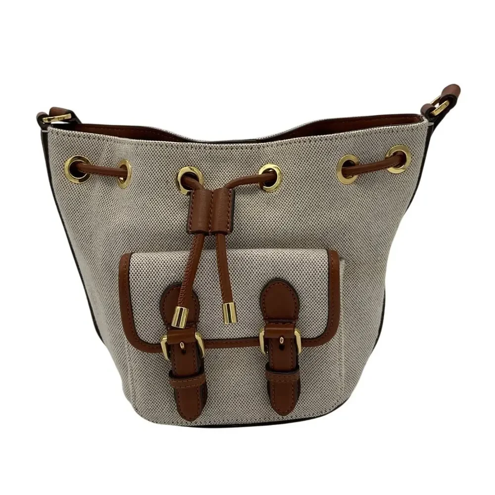 Ralph Lauren Classic Vanilla Lauren Tan Andie Drawstring Bag